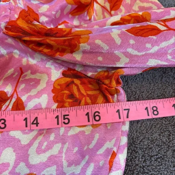 Topshop Rose Animal Print Satin Long Sleeve Crop Top Pink Red Size 8 #187 - Picture 9 of 11
